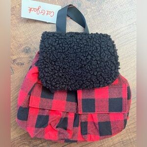 NWT buffalo check kids mini backpack red black cat & jack